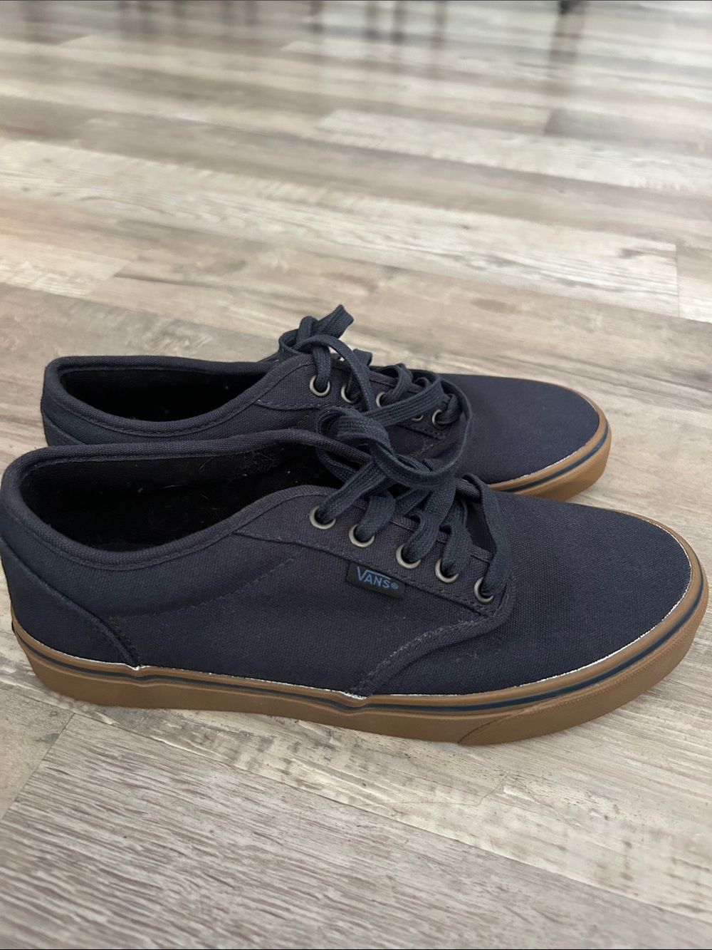 Vans Men’s Low-Top Canvas Sneakers in Black with Brown Gum Sole
